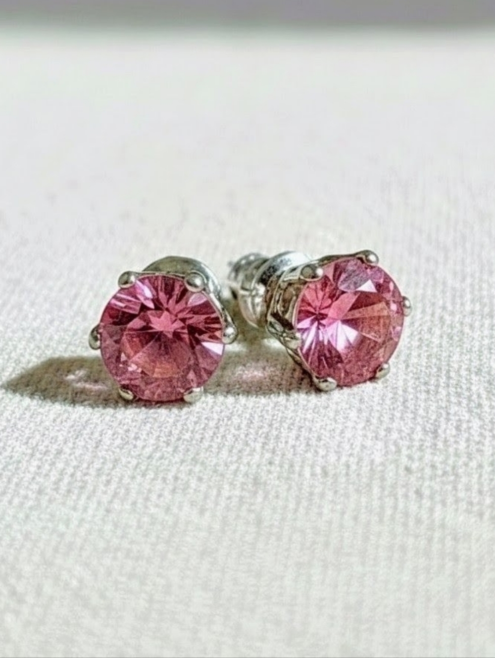90s Vintage Rose Pink Studs made with Swarovski Crystal Elements Silver Overlay